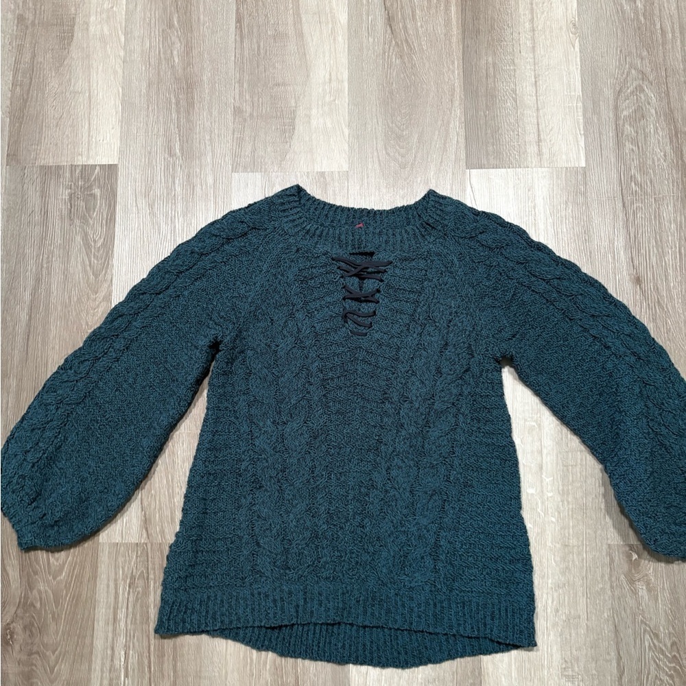 Elegant Teal Cable Knit Sweater